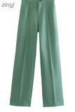 Waist Zipper Pants Chic Office Lady Casual Pantalon for Women Vintage Female Trousers 2023 Solid Straight Women's