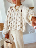 Women's Casual Solid Color Leisure Resort Beach Hollow With Long-Sleeved Sweater