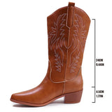 Embroidered High-Heeling Boots Girls Autumn And Winter Coarse And Boots Net Red Knight Boots Pointed West Cowboy