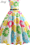 Print Summer Dress Women Vintage Dresses Elegant Retro Party Tank Sleeveless Casual Office