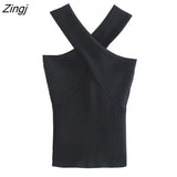 New Women Chic Sexy Cross Strap Black Knitting Camis Tank High Street Ladies Summer Slim Crop Tops