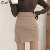 Mini Skirts Women High Waist Side-slit Korean Style Slim Trendy Elegant OL Chic All-match Female Bottom Popular
