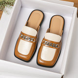 And Autumn Bag Head Half Slippers Female French Way Head Metal Chain Lazy Outside Wearing A Foot Pedal Muller Shoes