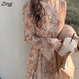 Sleeve Dress Women Spring Floral V-neck Romantic Mini French Style Clothing Harajuku Newest Tender Popular Lovely
