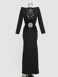 High-End Women's Sexy Deep V-Folded Long-Sleeved Dress Dress Long Dress
