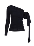 Temperament Wind 2025 New French Niche Collar Asymmetrical Long-Sleeved Splicing With Women's