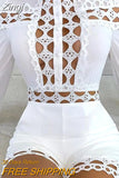 Elegant Office Lady 2023 Summer Holiday Hollow Out Night Party Women Jumpsuit Sexy Fashion Full Sleeve