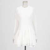 French Small Fragrant Wind Round Long-Sleeved Skirt 2025 New Temperament Solid Color Lotus Leaf Side Design Short Dress