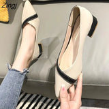 Fashion Pointed Toe Square Heel Women's Shoes Color Matching Light High Heels Women's Breathable Casual Slip-on High