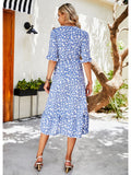 V Neck Split Floral Print Long Dress Women Summer Ruffles Half Sleeve Boho Casual Beach Dress Elegant Wrap Midi