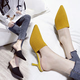 Half-Slippers High Heel Head Women's Summer New Fashion Half-Shoe Single Shoes Fashion Fine Heel Cool