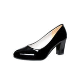 New Fashion Light Mouth Single Shoes Round Head Thick Heel Shoes Patent Leather Pure Women's