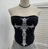 Cross Print Chest Vest Sling Female With Chest Cushions Anti-Slip Strip Short Babes Top