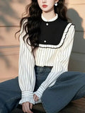 Spring Han Han Super Beautiful Beautiful Black And White Striped Shirt Female Design Sense Light Luxury To Reduce The Age Of The Gas
