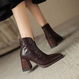 Version Of Coarse And 2025 New Square Head V-Heading Thin Fashion Shoes Women After Zipper High Heel Zipper Autumn Winter
