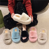 Base Simple Hairy Slippers Women Wear 2025 Autumn And Winter New Korean Version Of Home Toe A Word Wool Cotton