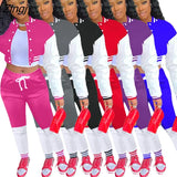 Women Sets Patchwrok Sporty Two Piece Set Women Autumn Button Jacket+Pants Matching Outfit Female Activewear