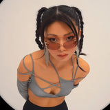 Zingj New Summer Women's Wear Solid Color Sling Hanging Neck Exposed Navel Exposed Back Sleeve Female