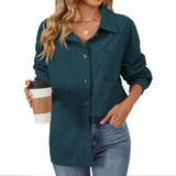 Zingj New Flip Pocket Collar Button Solid Color Patchwork Shirt Coat-Outfit