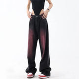 Zingj Spring And Summer New Graffiti Wash Water Jeans Female Retro Design Feeling Straight Tube Wide Leg
