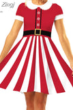 Print Women Christmas Dress Short Sleeve High Waist Big Swing Vintage Xmas Party Sundress Casual Robe
