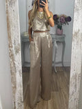 Women's Vest Trousers High-Waisted Casual Suit Two Sets Of Gold Women