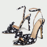 Women's High-Heeled Sandals Classic Wave Point Silk Texture Exquisite Bow Gentle Elegant College High