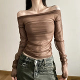 2023 Autumn New Women's Clothing Solid Color Repair Street Fashion Word Reveals Back Long-Sleeved