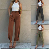 Spot Women's Wear Factory Fashion Pure Color Loose High Waist And Foot Suit