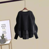 Women Winter Patchwork Long Sleeve Knitted Tops + Asymmetric Skirt 2 Piece Suit Female Party Elegant Two Piece Set 211-0-Outfit