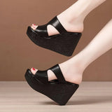Slope And Cool Slippers Women's Summer New Loose Cake Thick Bottom Waterproof Table Fashion Wearing Large-Size