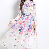 Senior Sense With Lantern Sleeve Print Chiffon Top Female High Waist Hanging Large Skirt