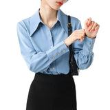 Blue Sharp Collar Shirt Woman 2025 Spring And Autumn Design Small Commuting Professional Shirt