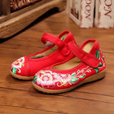 Zingj Shoe Box Girls Embroidered Cloth Shoes, Flat Single Shoes, Children's