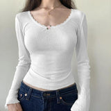 Lace Trim White Ribbed Knit TopOutfit