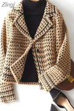 Houndstooth Plaid Jacket Coat Women Autumn Winter 2023 Mink Jackets Coats Korean Ladies Office Outerwear Veste