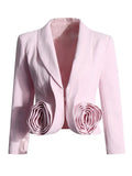 Wind Niche Stereo Rose Cut Deep V Collar 2025 Autumn New Solid Color Small Suit Short Coat