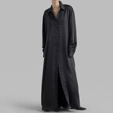 Zingj 2024 New Fashion Casual Wind Lapel Side Fork Design Sense Simple Versatile Long Sleeve Long Shirt