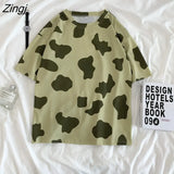 Sleeve T-shirts Women Cow Pattern Printed Harajuku Casual Sweet Girls Cute Kawaii Ins 2XL Soft Loose Fashion Chic New