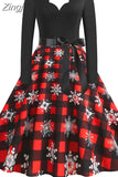 Women Christmas Dress Long Sleeve V Neck Elegant Vinatge Party Costumes Winter New Year Clothing