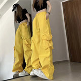 Zingj Speed Dry Cargo Pants Female Stereo Pocket High Waist Straight Tube Wide Leg Ribbon Loose Casual Floor
