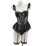 With Chest Pad Fish Bone Corset Sexy Net Yarn Pajamas With Steel Ring T-Shirt Pont Small Chest