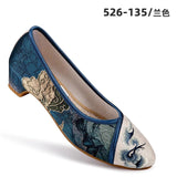 Zingj Women's Shoes Printed Embroidered Cloth Shoes Women's Single Shoes Hanfu Shoes National Style Satin New Collocation Cheongsam National Style Retro Embroidered