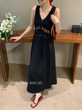 Xixi 2025 Summer Korean Version Of High-Waist Elegant Hollow Sleeveless Dress Pure Lust Dress Female