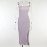 Knit V-Neck Mid-Calf Length Woman's Dress Sleeveless Side Split Lace Up Elegant Sexy Backless Fashion Vestidos
