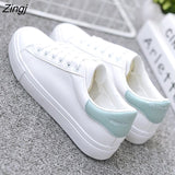 Women White Flats Pu Soft Leather Sneakers Canvas Loafers Comfort Lace Up Casual Spring Woman Vulcanized Shoes Summer