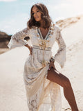 Maxi Dress Women Summer Beach Holiday White Wedding Dresses Ladies Retro V Neck Long Dress Boho Sundress Robe