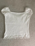 Paneled Lace White Puff Sleeve Blouse-Outfit