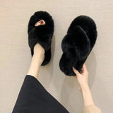 Slippers Women Wear Net Red Code 2025 New Autumn And Winter Warm Wear Cross Fur