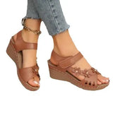 Slope Heel Sandals Women 2025 Summer New Hollow Flowers Thick-Spoeled Sandals Beach Women's